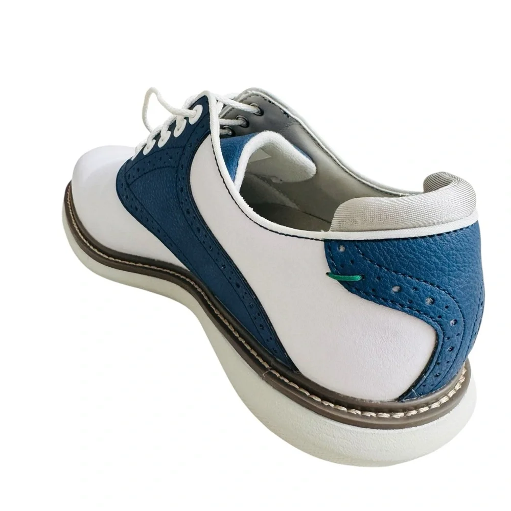 FootJoy FJ Men Golf Shoes White Blue Saddle Spikeless Cleated Size 8.5 M